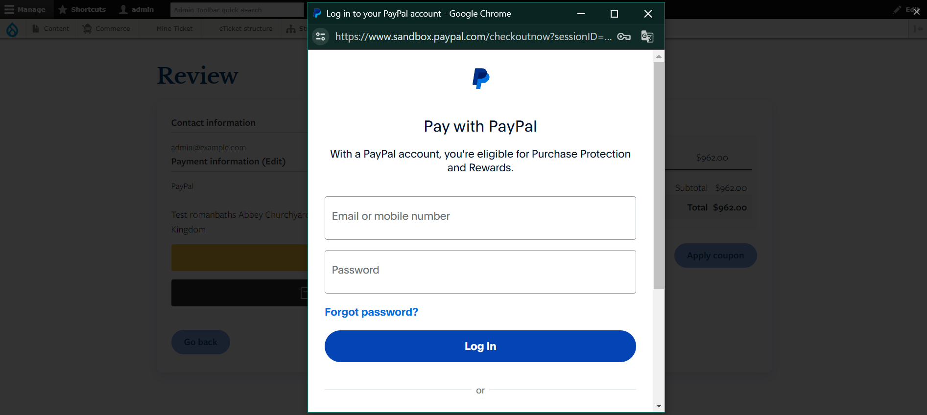 Payment Paypal login