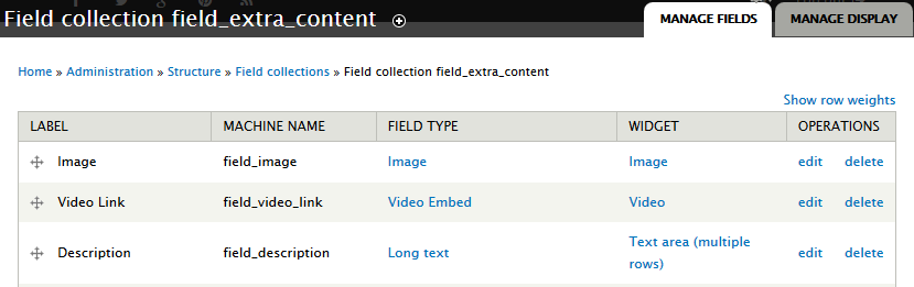 Field Collection settings