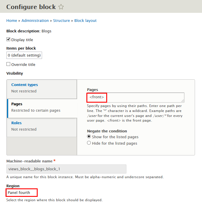 Configure Blogs block