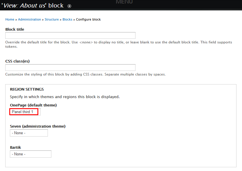 Configure About Us block