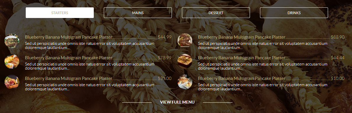 The menu quicktab display