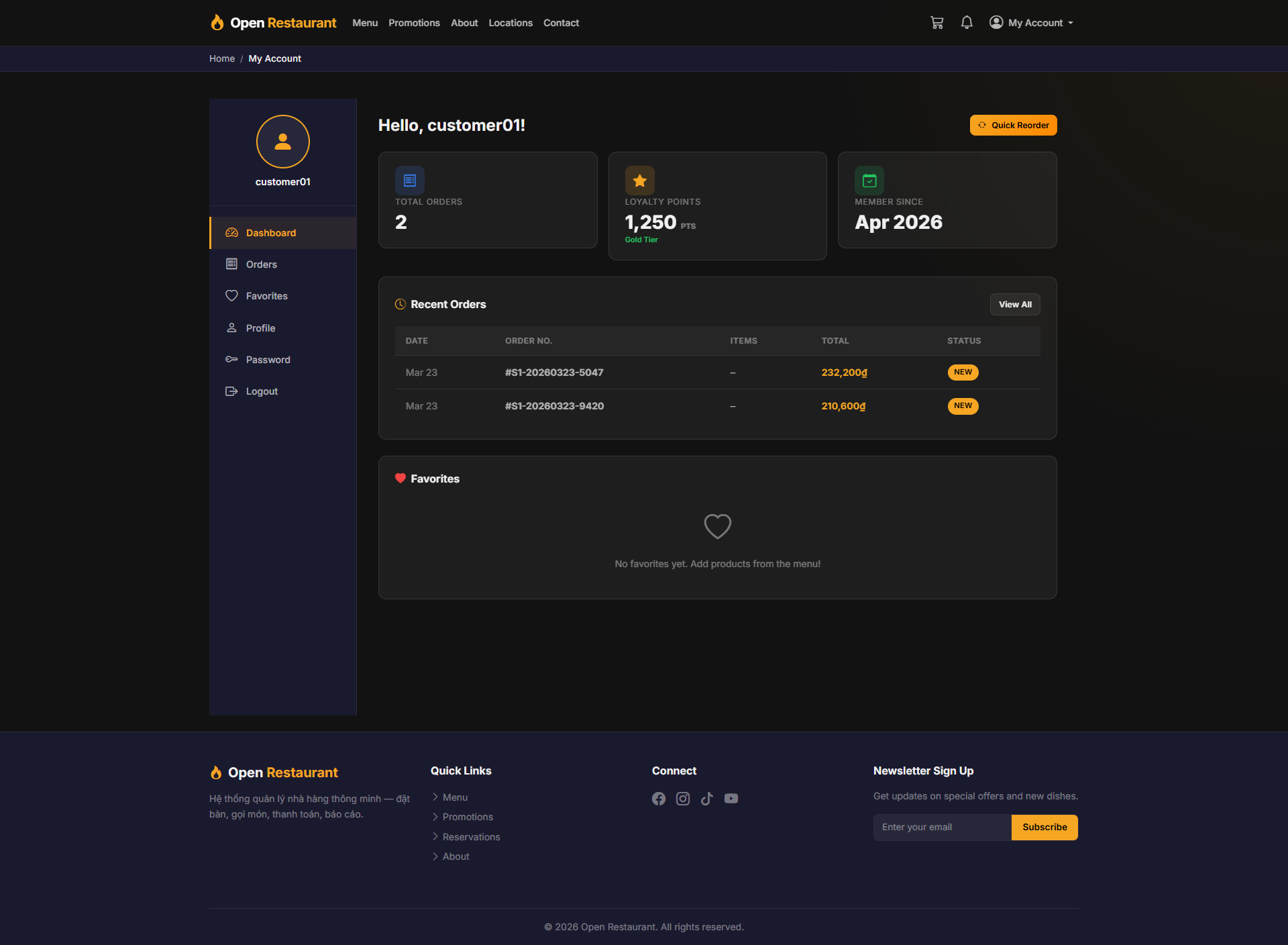 For customers — place orders and track visits