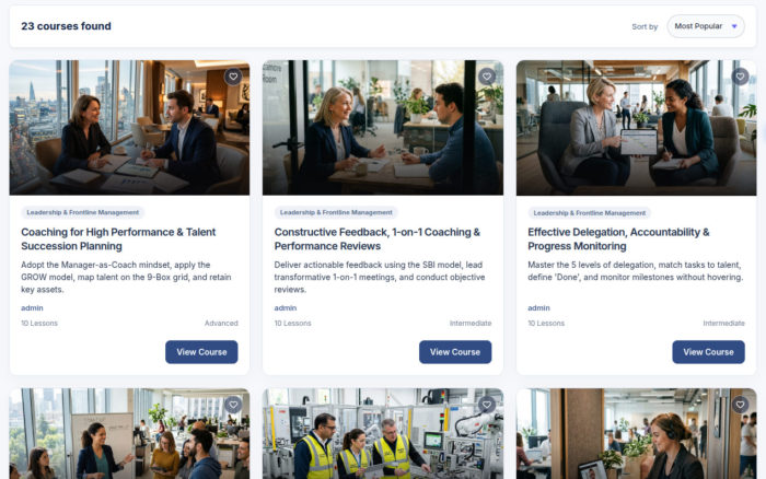 Search the catalogue and use category, level and rating filters to find a course.
