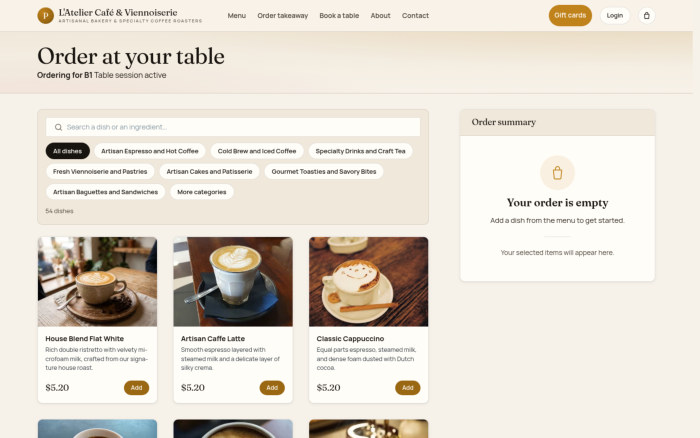 The table QR opens the menu in that table's context.
