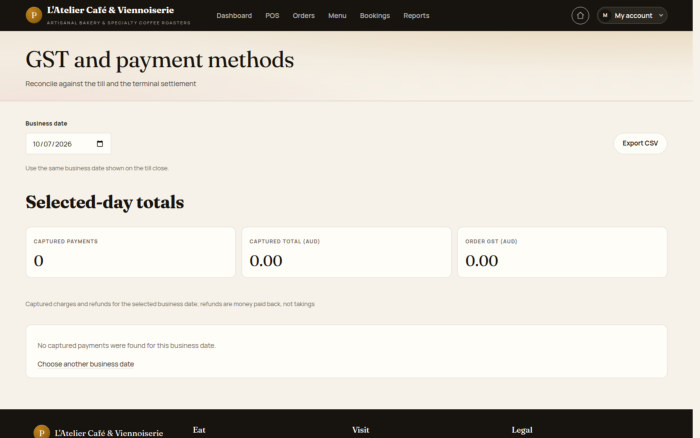 Payment reports organise recorded tenders by the selected reporting period.