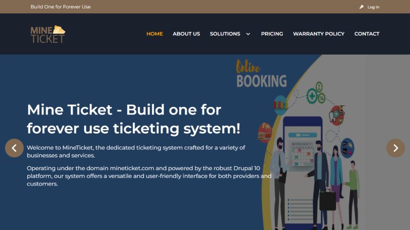 MineTickets ticketing platform homepage