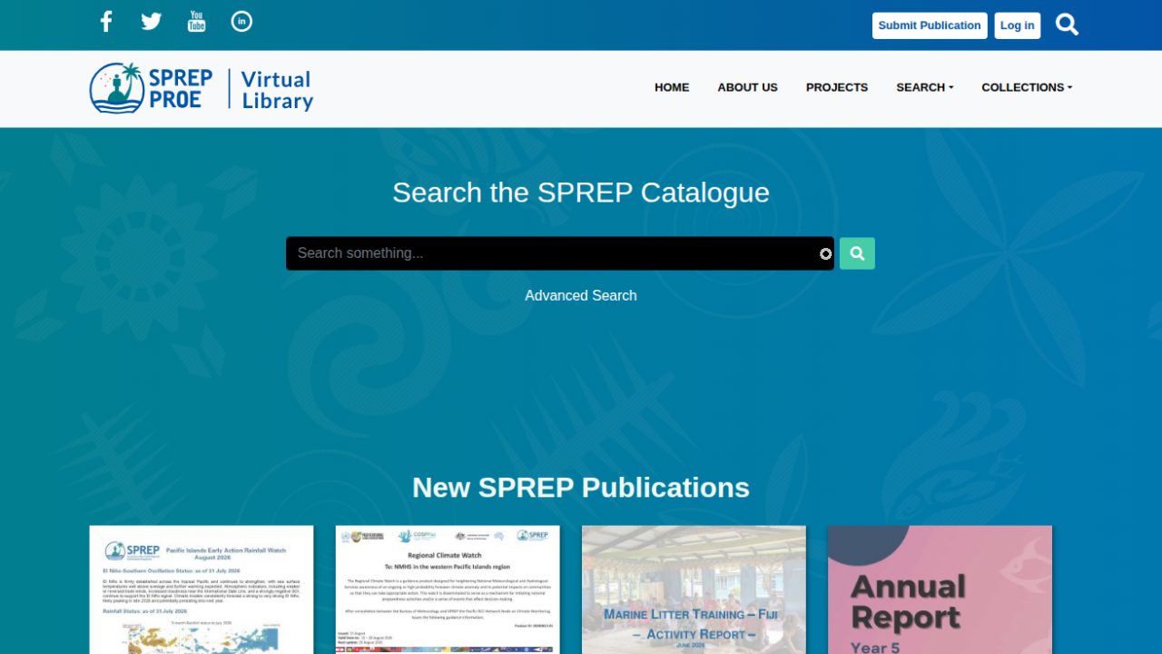 SPREP Virtual Library catalogue search with the latest publications, built on Drupal