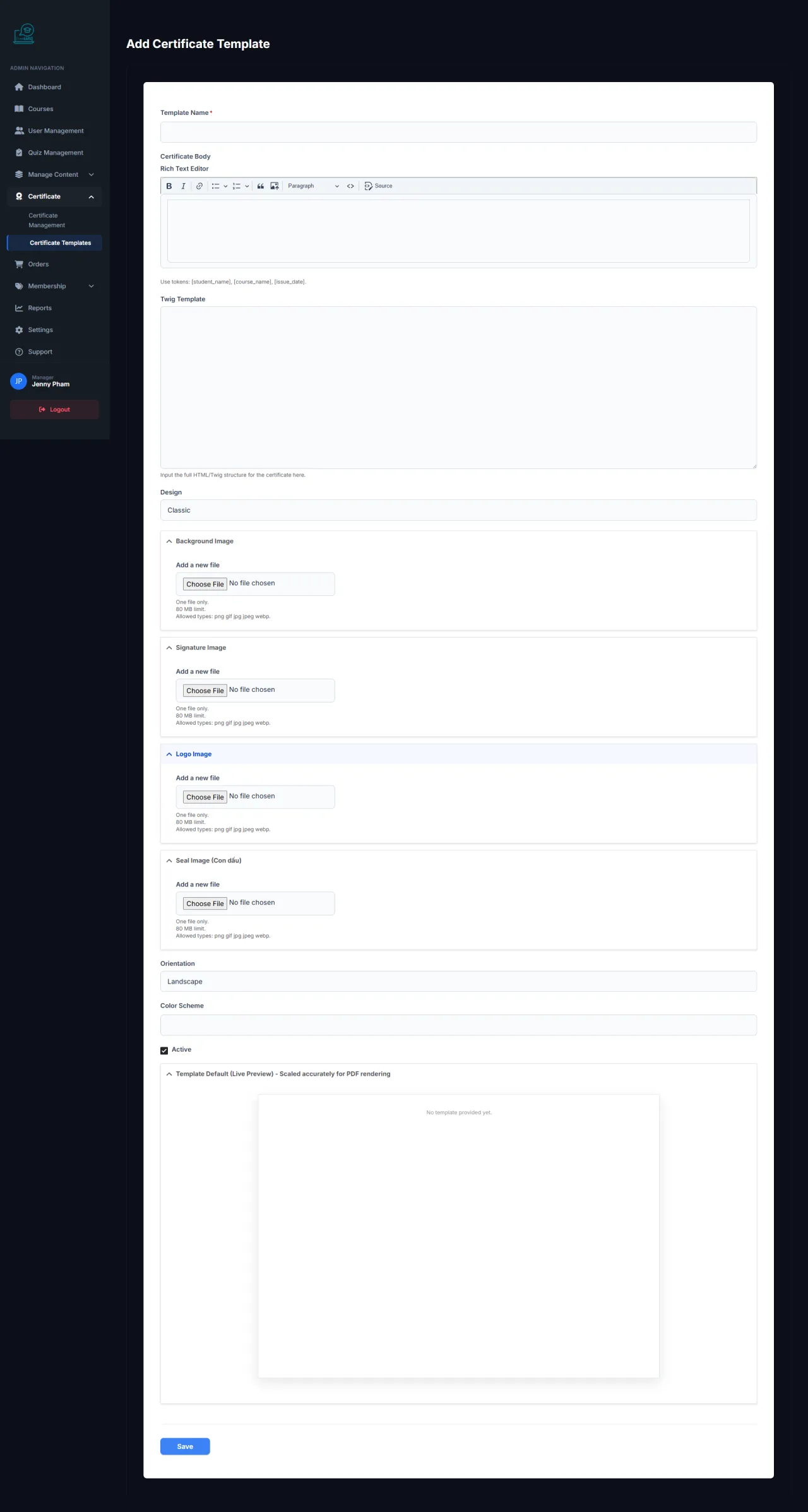 Create Certificate Template
