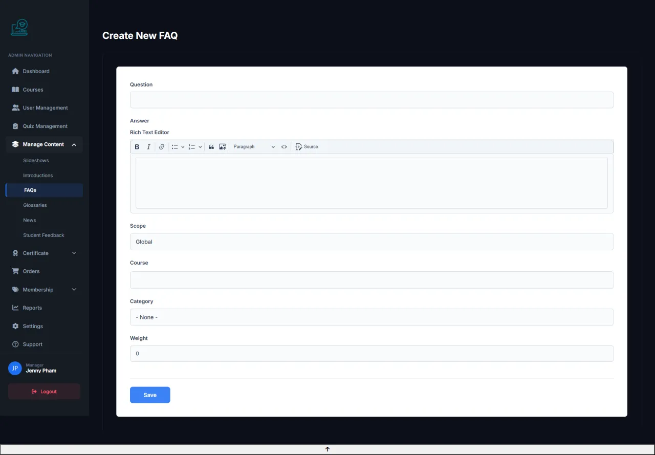 Add New FAQ