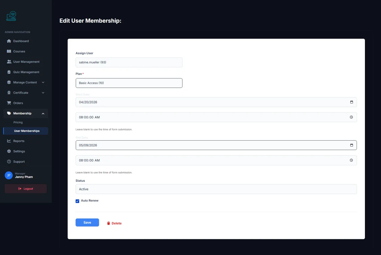 Edit Membership