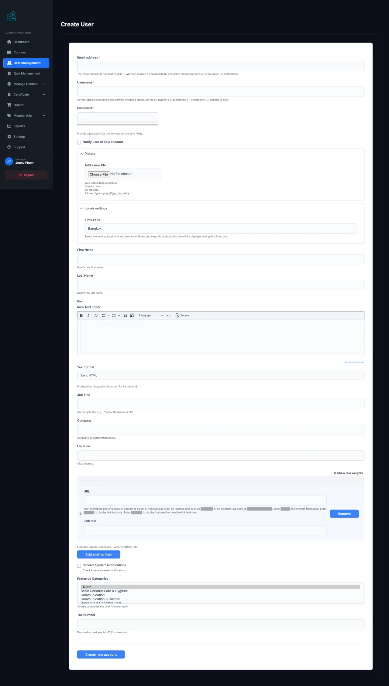 Create New User
