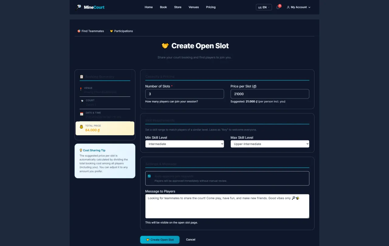 Create Open Slot
