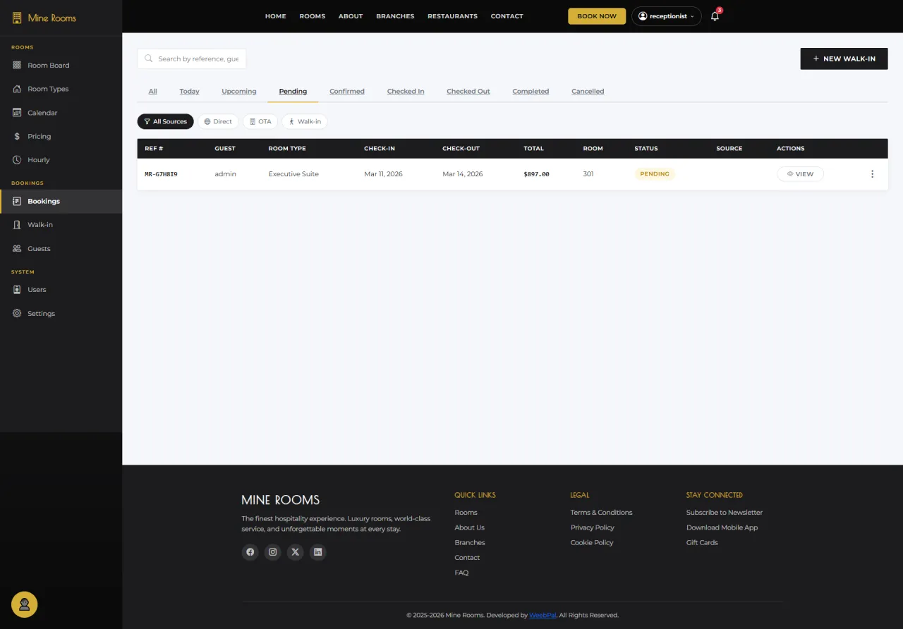 Pending Bookings