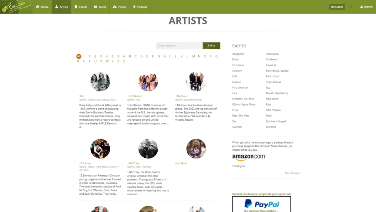 Christian Music Archive, screen 1