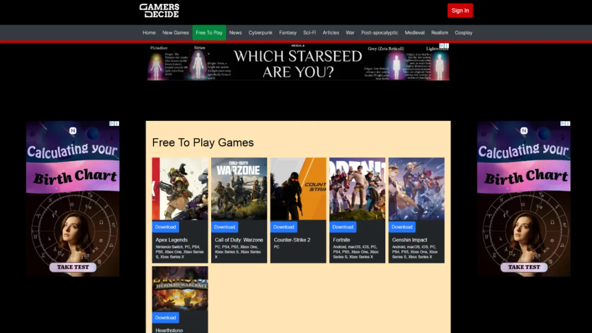 Gamers Decide, screen 1