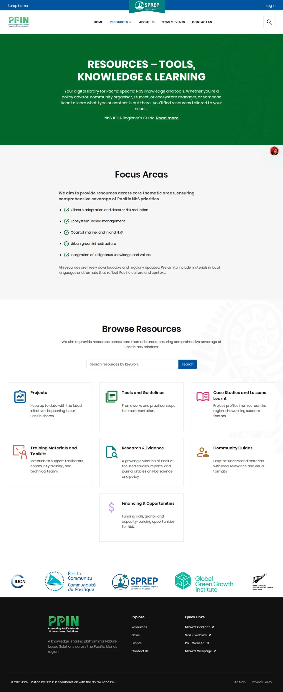 Pacific NbS Resource Hub, screen 1