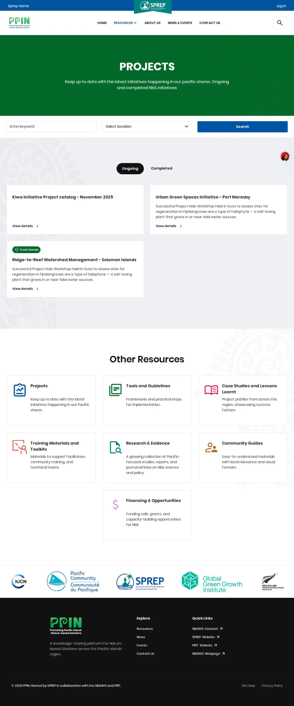 Pacific NbS Resource Hub, screen 2