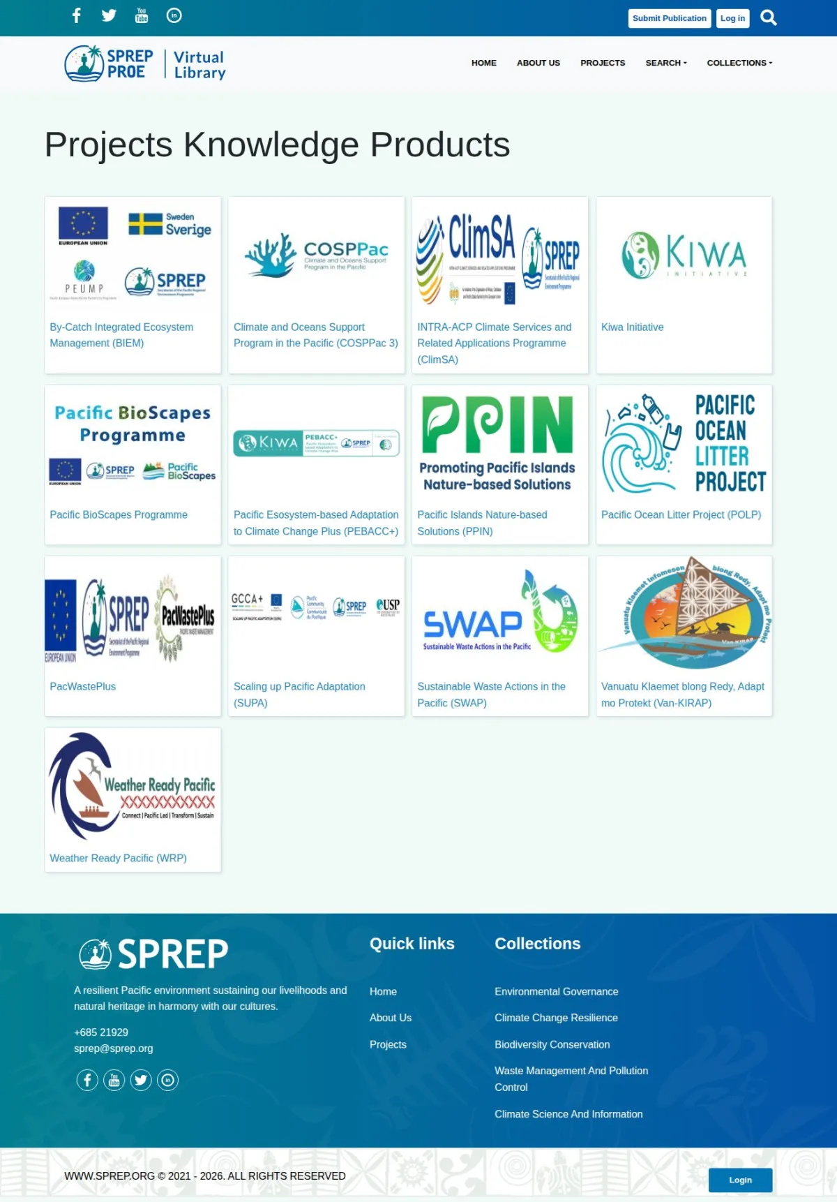 SPREP Virtual Library, screen 1