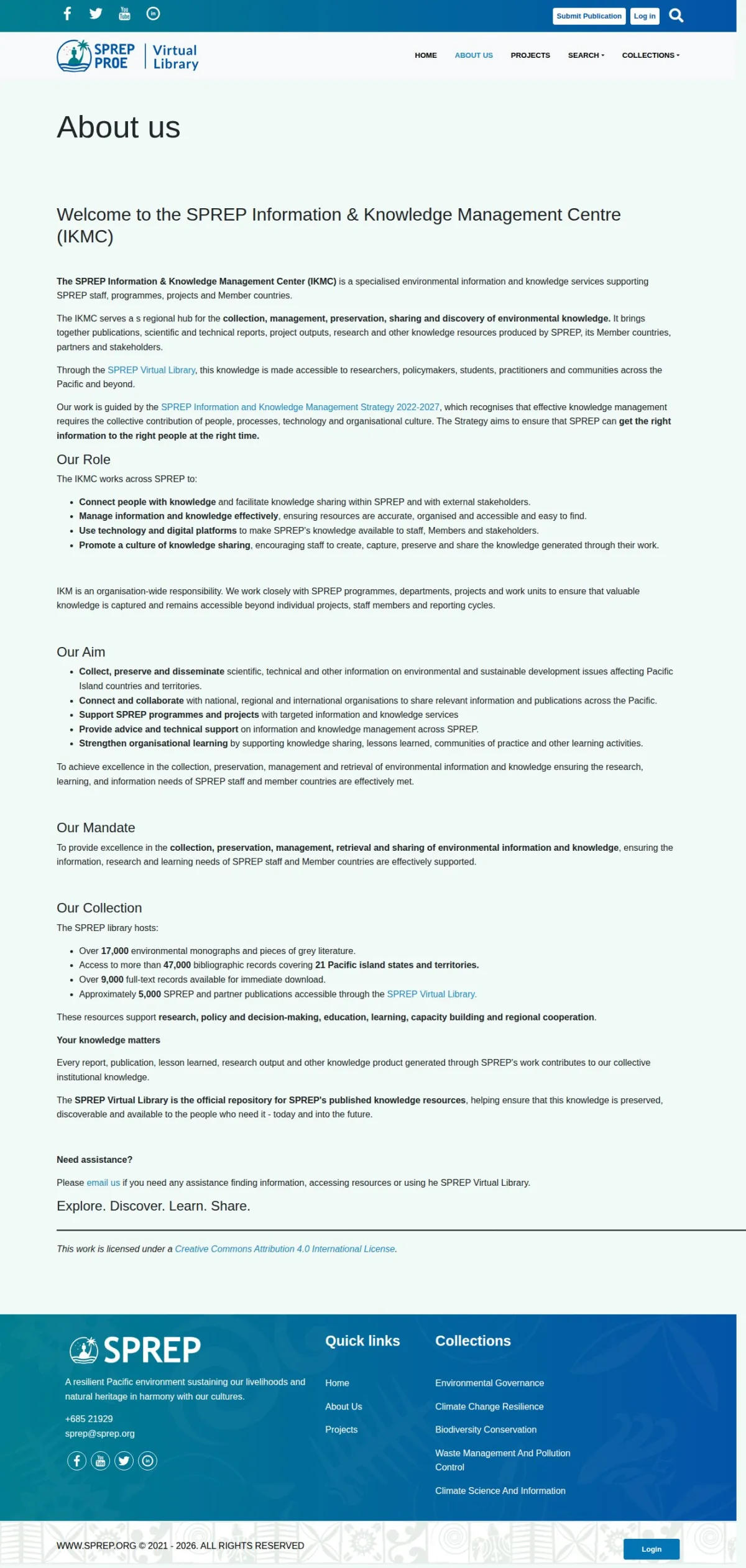 SPREP Virtual Library, screen 2