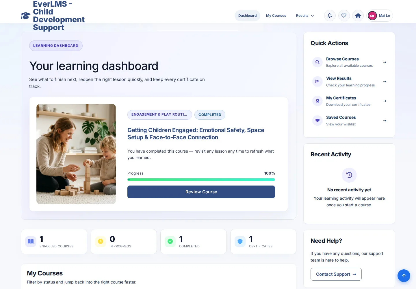 Read your learning dashboard