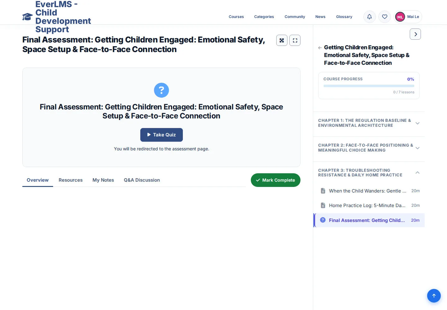 Open a linked assessment