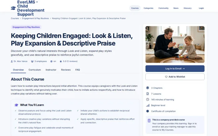Keeping Children Engaged: Look & Listen, Play Expansion & Descriptive Praise | EverLMS - Child Development Support