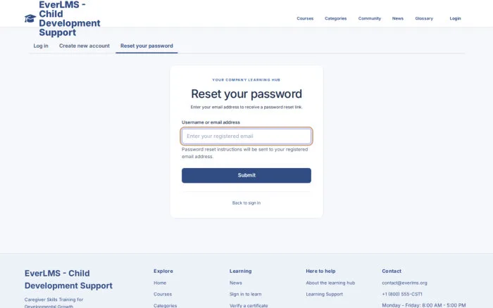 Reset your password | EverLMS - Child Development Support