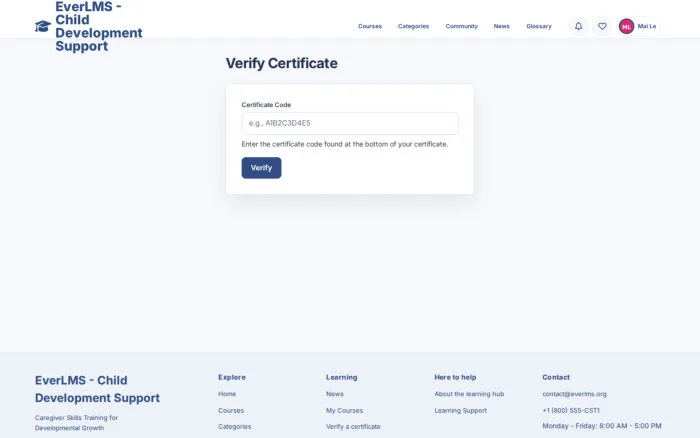 Verify Certificate | EverLMS - Child Development Support