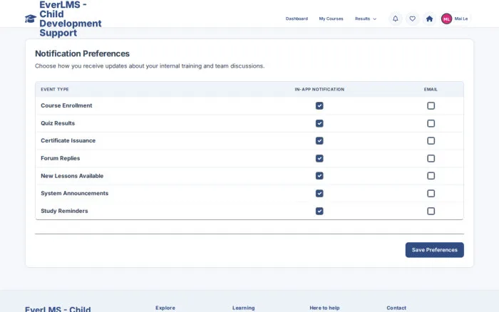 Notification Preferences | EverLMS - Child Development Support