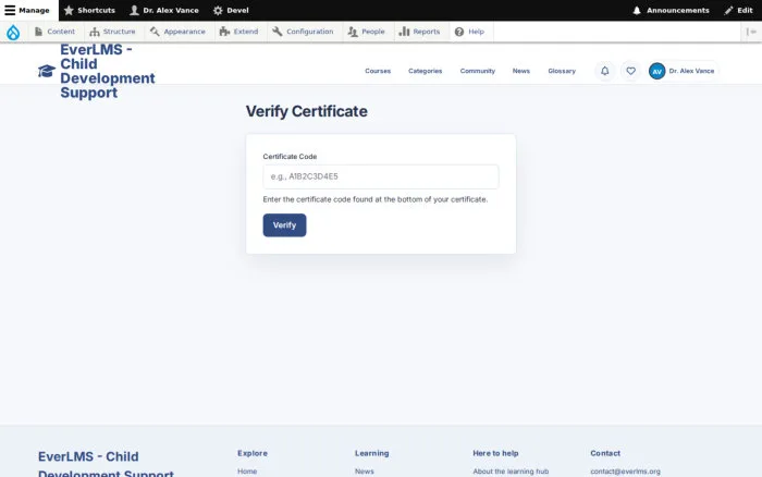 Verify Certificate | EverLMS - Child Development Support