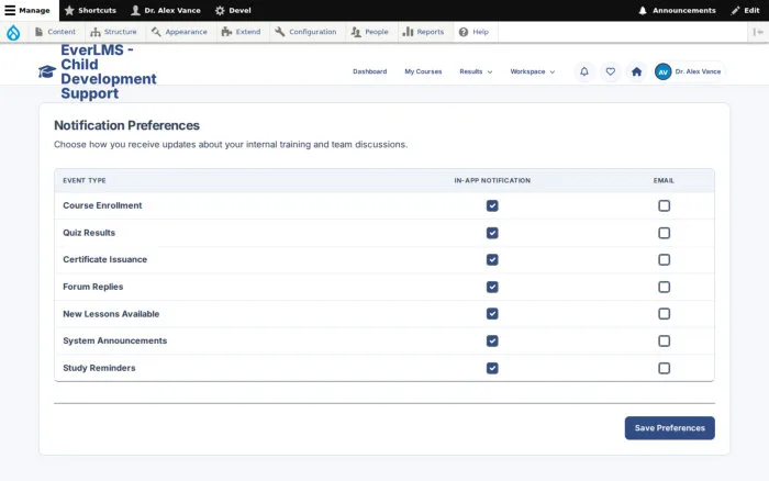 Notification Preferences | EverLMS - Child Development Support