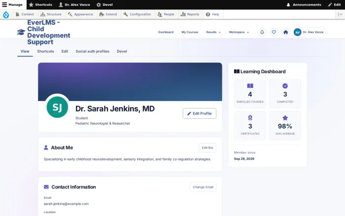 Dr. Sarah Jenkins, MD | EverLMS - Child Development Support