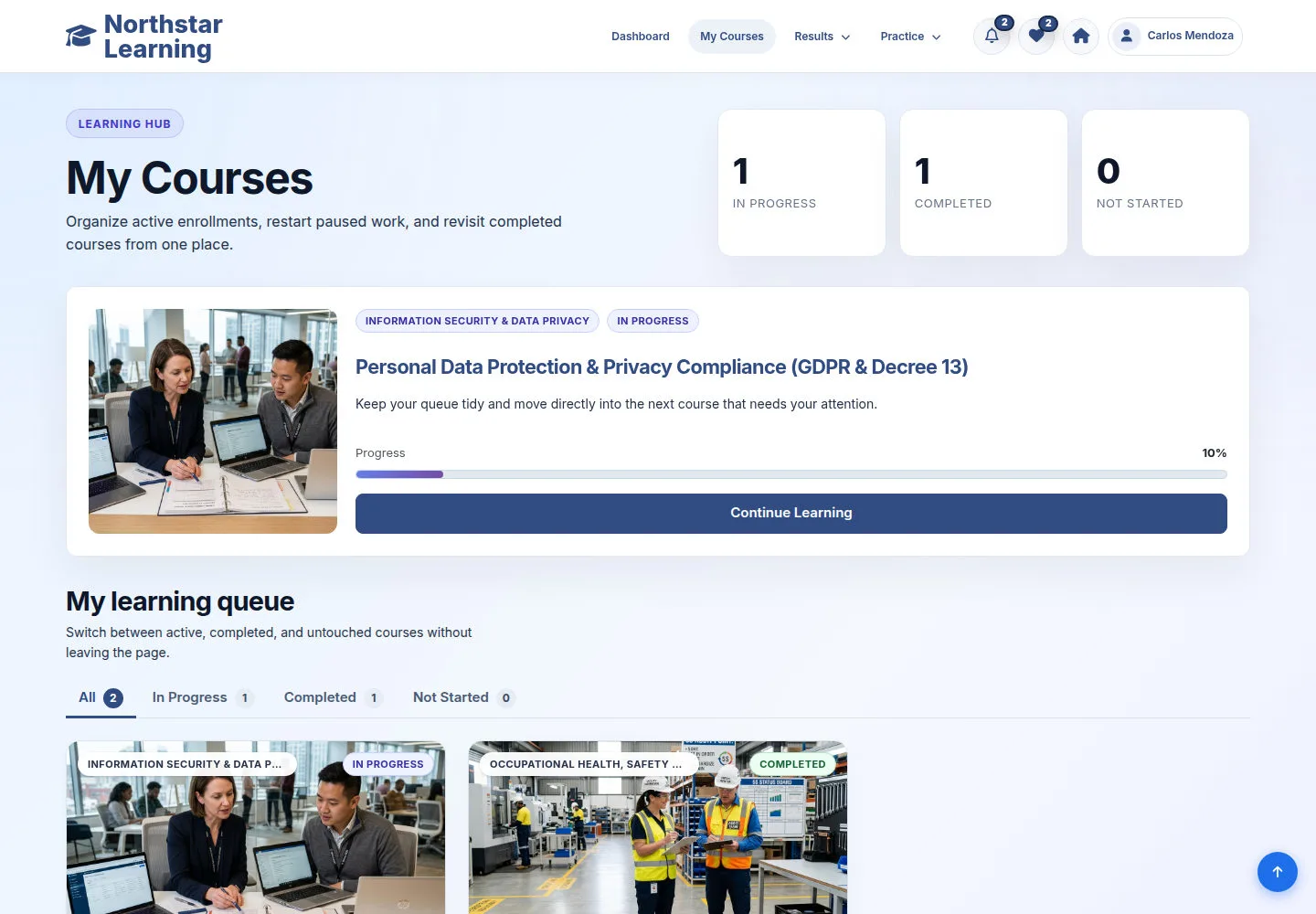 Click Start Course or Continue Learning