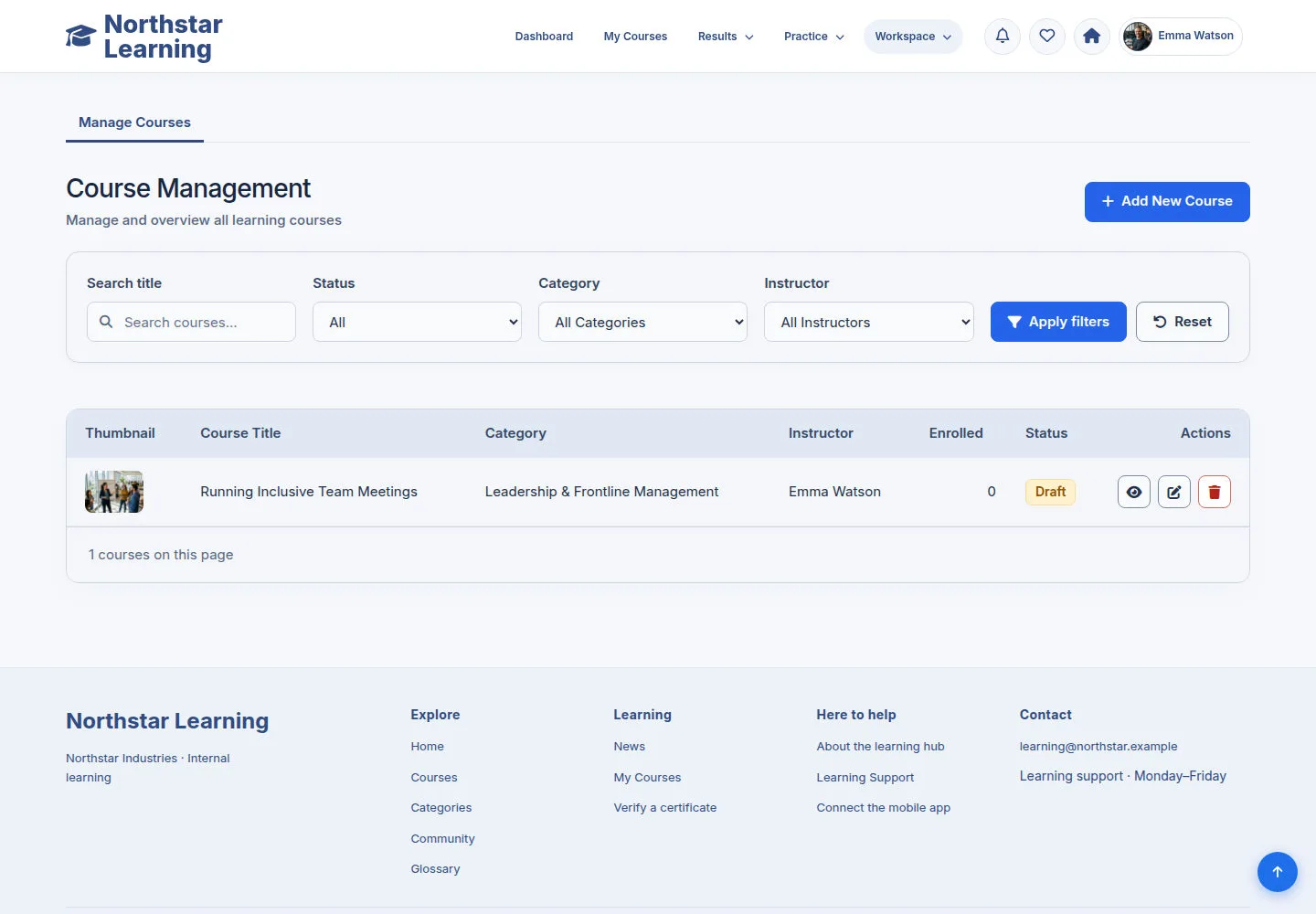 Open Course Management from the back office