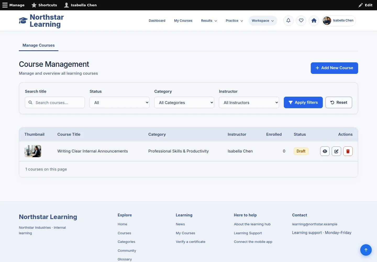 Open Course Management from the back office