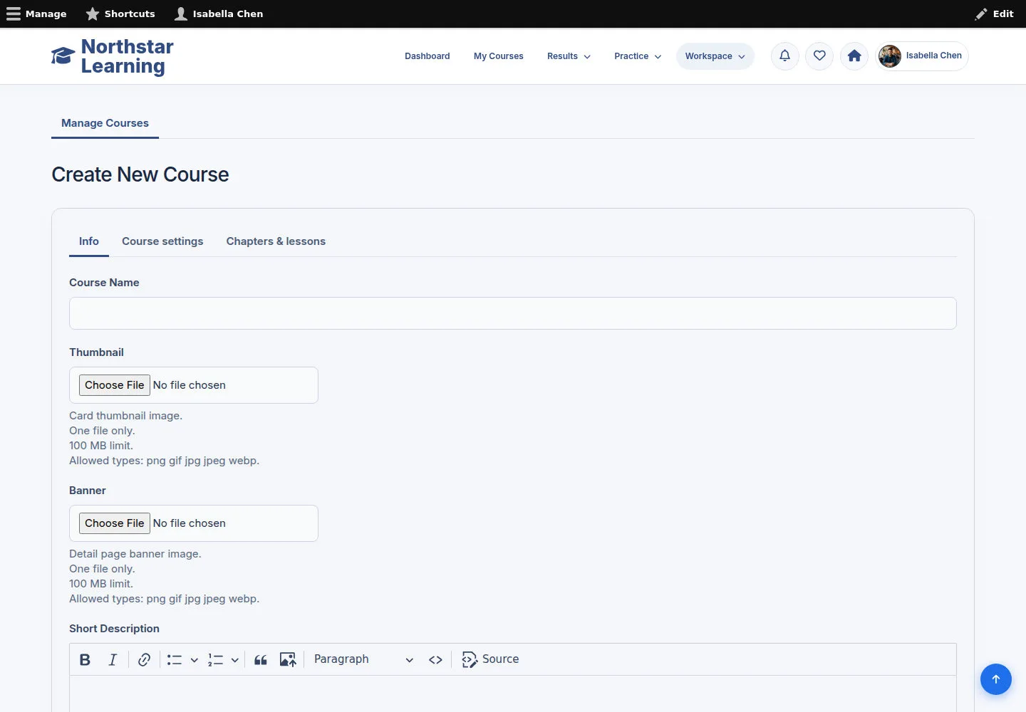 Create a Course from the Info tab