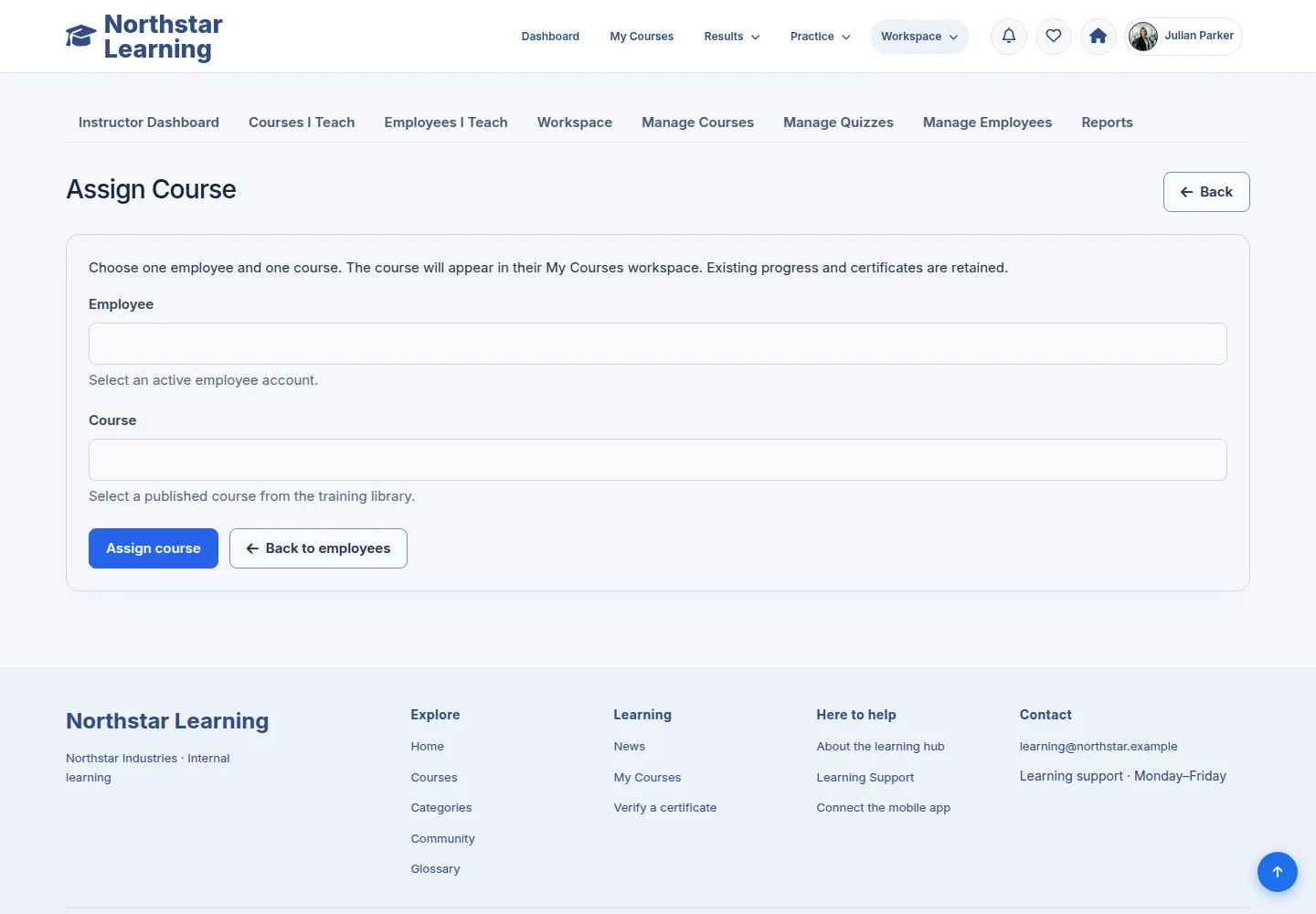 Assign a Course to one employee