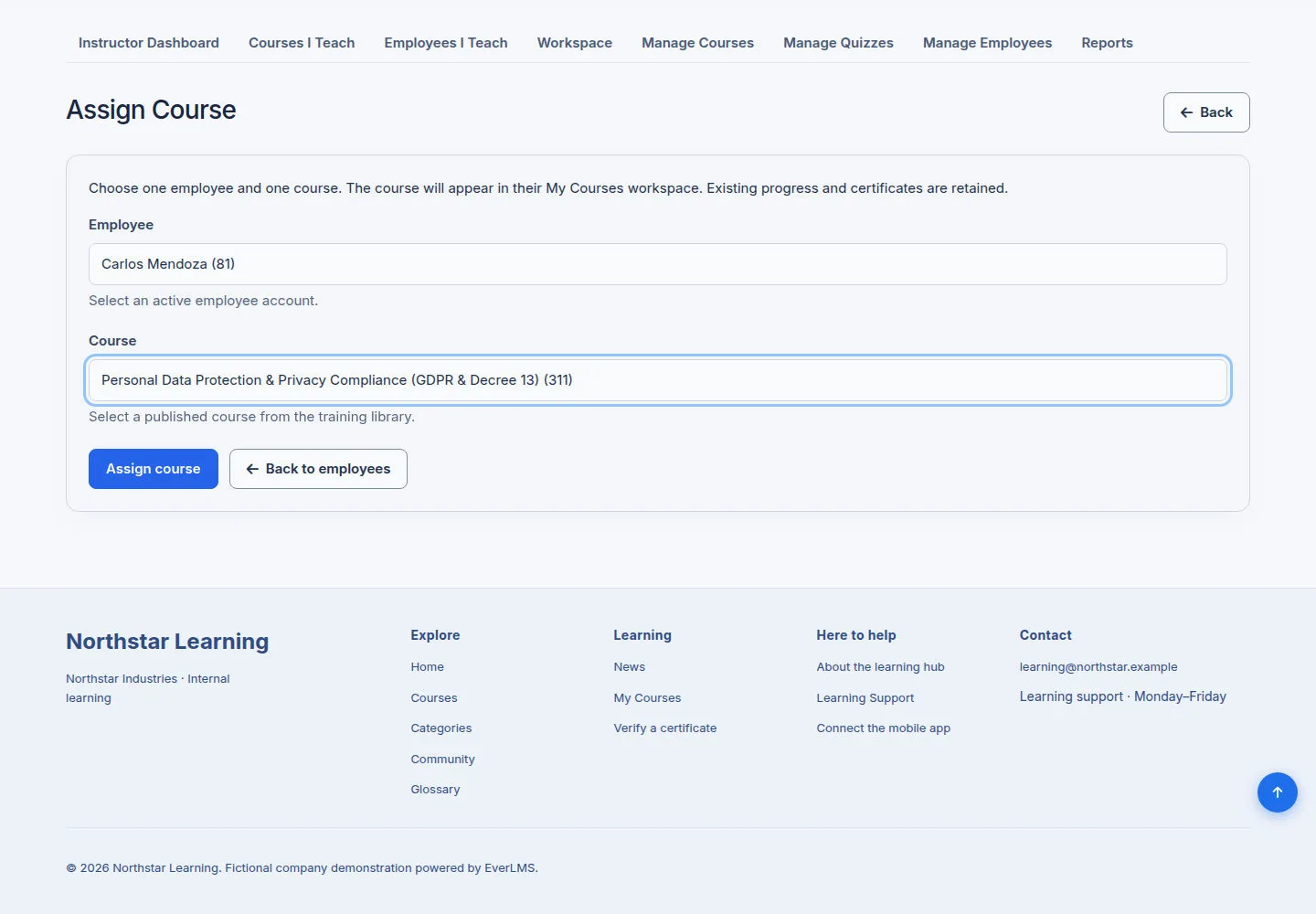 Check the recipient and the Course before confirming