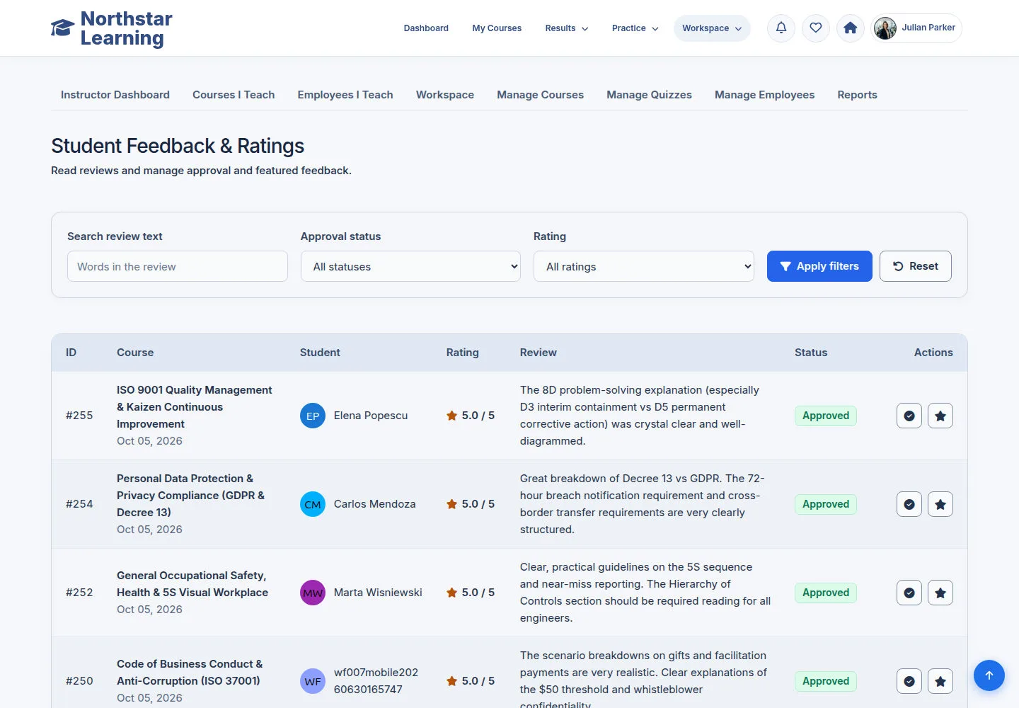 Review Student Feedback & Ratings