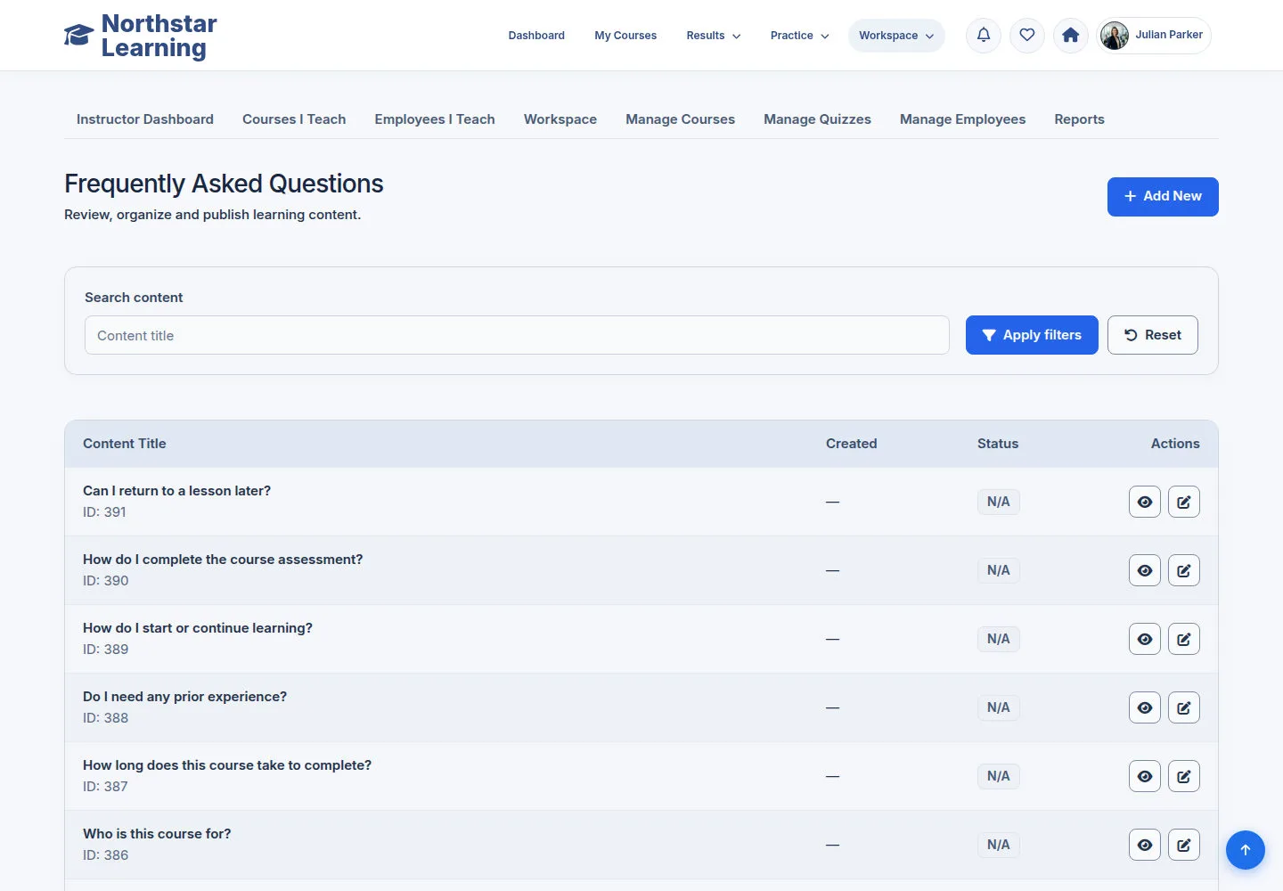 Find FAQ items in the list