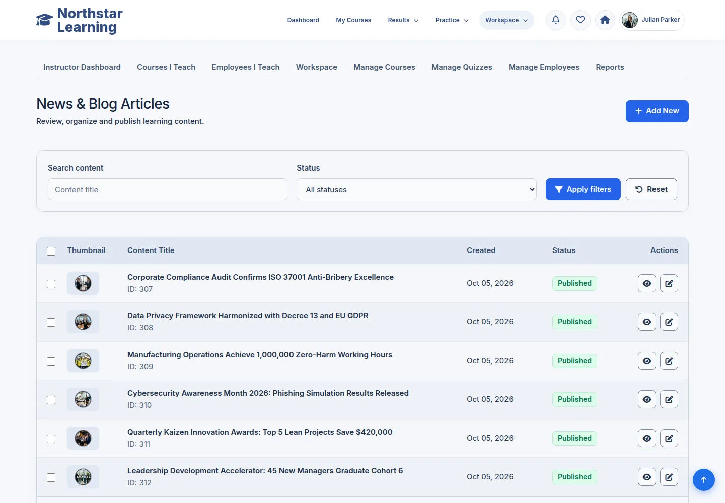 Find News items in the list