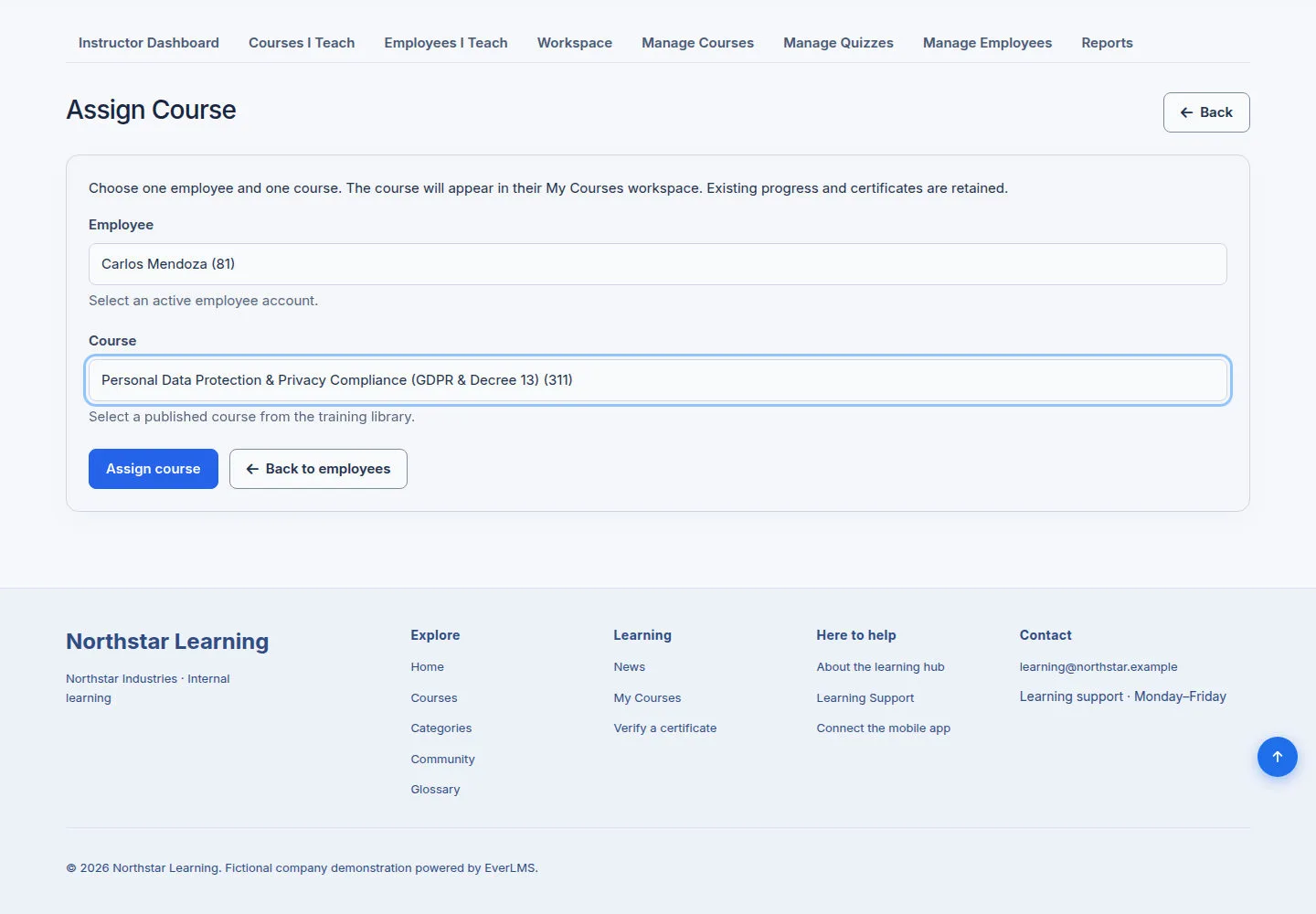 Check the recipient and the Course before confirming