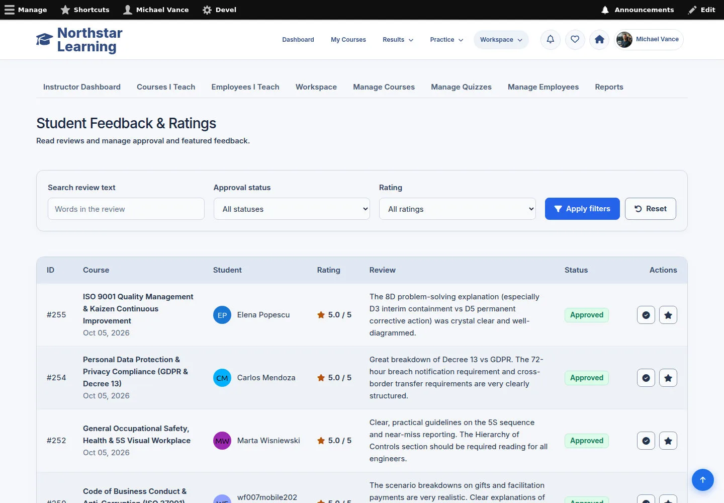 Review Student Feedback & Ratings