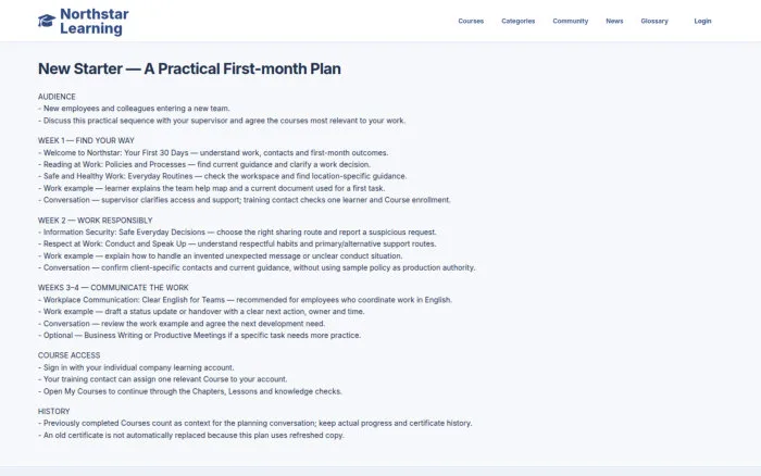 New Starter — A Practical First-month Plan