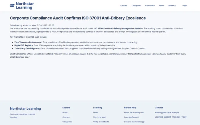 Corporate Compliance Audit Confirms ISO 37001 Anti-Bribery Excellence
