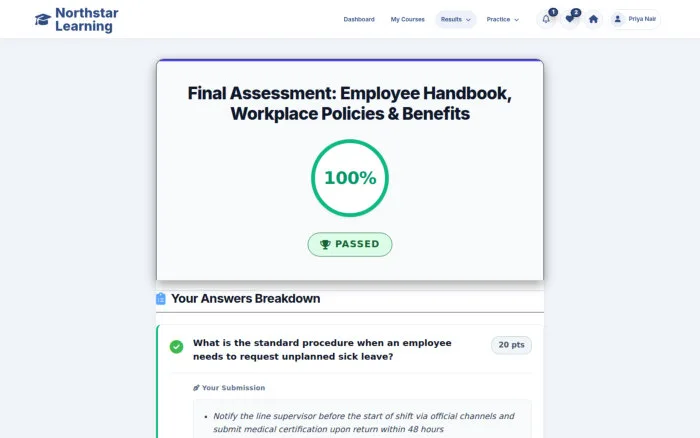 Final Assessment: Employee Handbook, Workplace Policies & Benefits