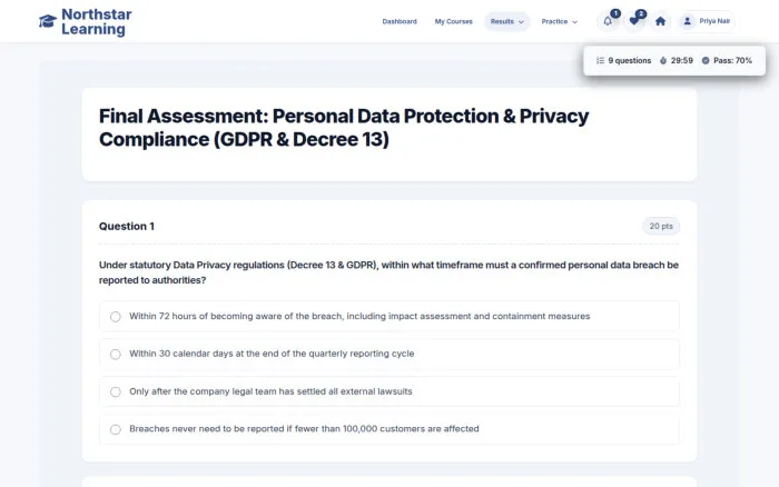 Final Assessment: Personal Data Protection & Privacy Compliance (GDPR & Decree 13)