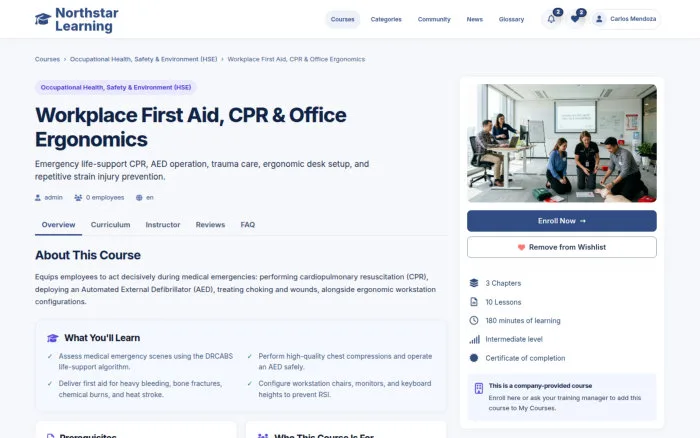 Workplace First Aid, CPR & Office Ergonomics