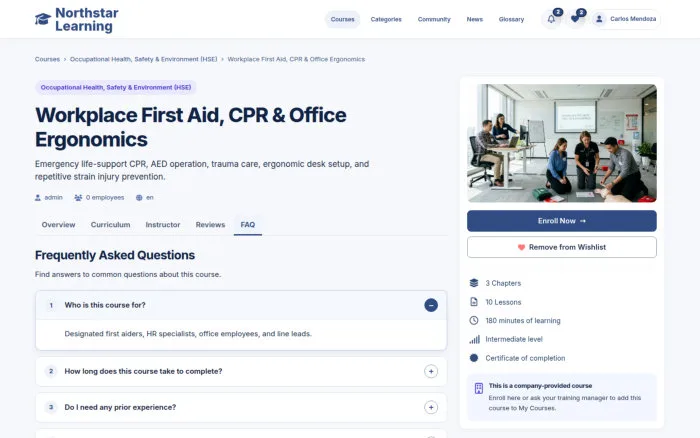 Workplace First Aid, CPR & Office Ergonomics