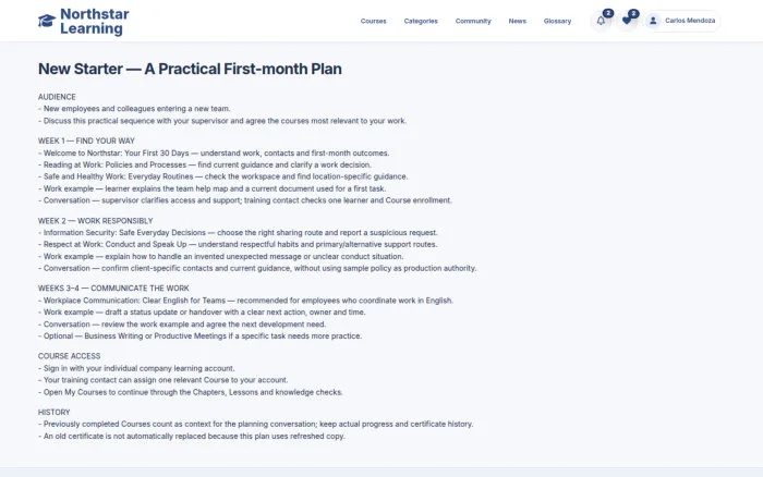 New Starter — A Practical First-month Plan